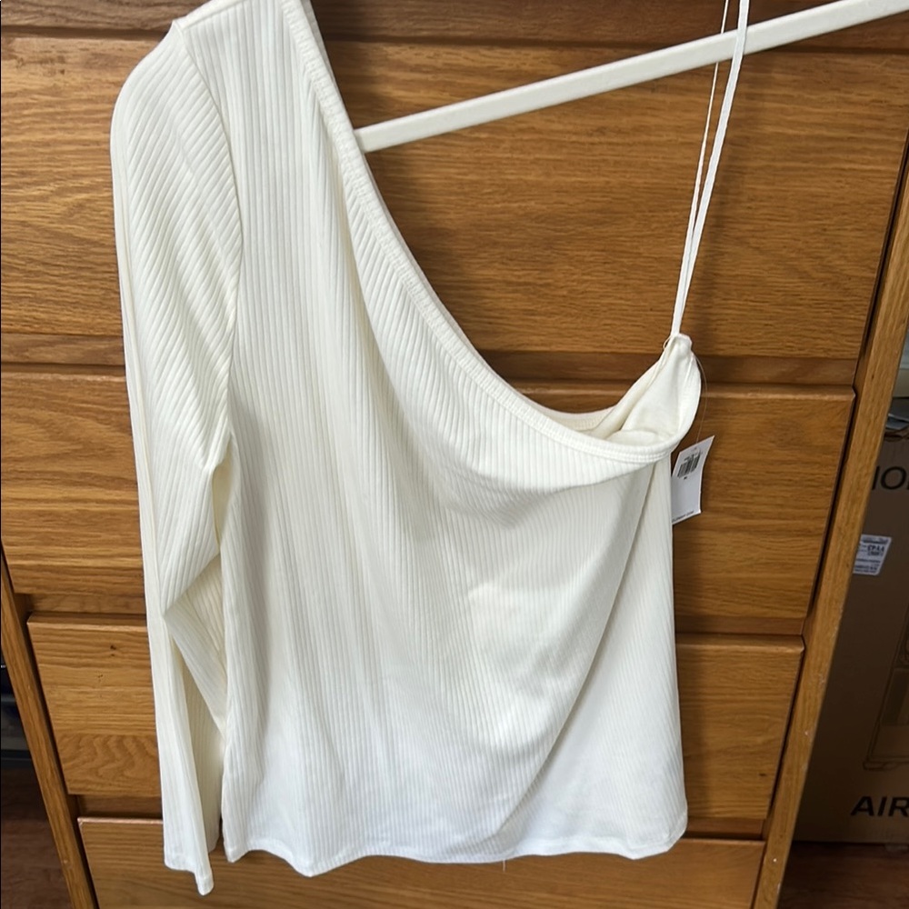 Old Navy White Ribbed One-Shoulder Top